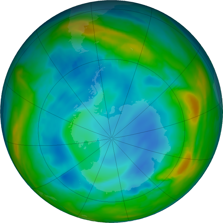 Antarctic ozone map for 15 July 2017